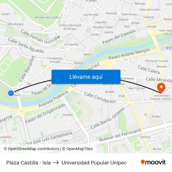 Plaza Castilla - Isla to Universidad Popular Unipec map