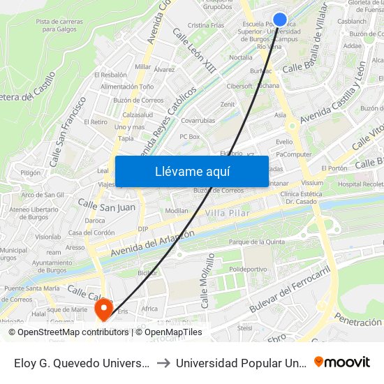 Eloy G. Quevedo Universidad to Universidad Popular Unipec map