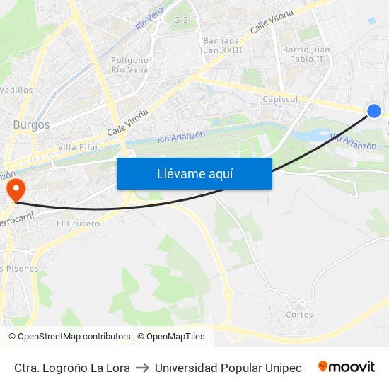 Ctra. Logroño La Lora to Universidad Popular Unipec map