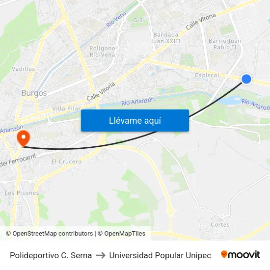 Polideportivo C. Serna to Universidad Popular Unipec map