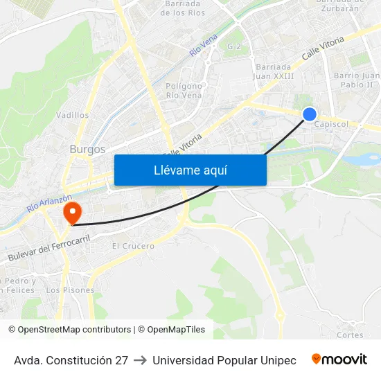 Avda. Constitución 27 to Universidad Popular Unipec map