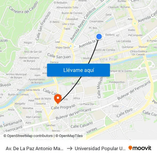 Avda. De La Paz 15 to Universidad Popular Unipec map