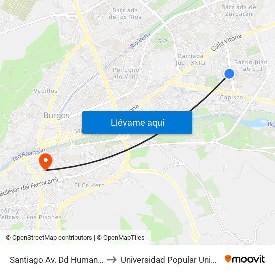 Santiago Av. Dd Humanos to Universidad Popular Unipec map