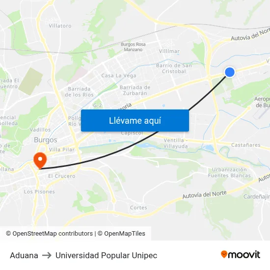 Aduana to Universidad Popular Unipec map