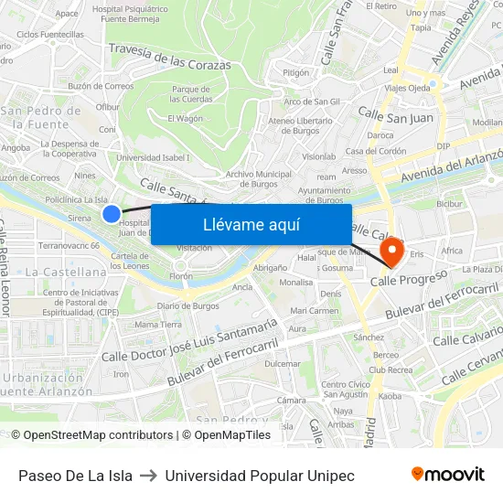 Paseo De La Isla to Universidad Popular Unipec map