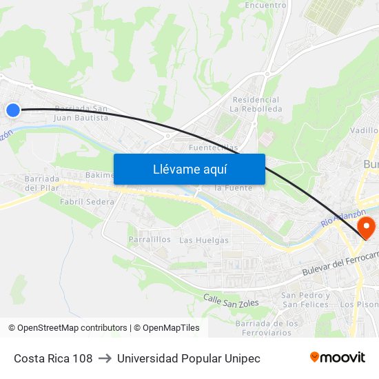 Costa Rica 108 to Universidad Popular Unipec map