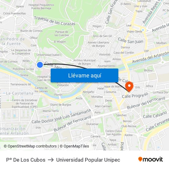 Pº De Los Cubos to Universidad Popular Unipec map