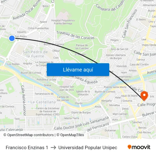 Francisco Enzinas 1 to Universidad Popular Unipec map