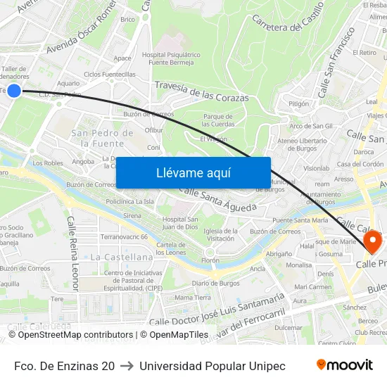 Fco. De Enzinas 20 to Universidad Popular Unipec map