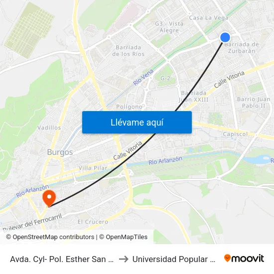 Avda. Cyl- Pol. Esther San Miguel to Universidad Popular Unipec map