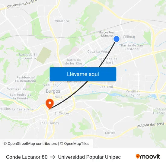 Conde Lucanor 80 to Universidad Popular Unipec map