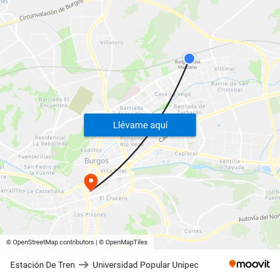 Estación De Tren to Universidad Popular Unipec map