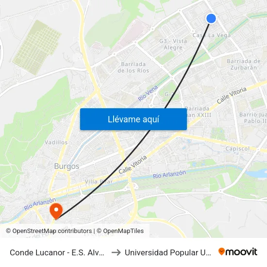 Conde Lucanor - E.S. Alvarado to Universidad Popular Unipec map