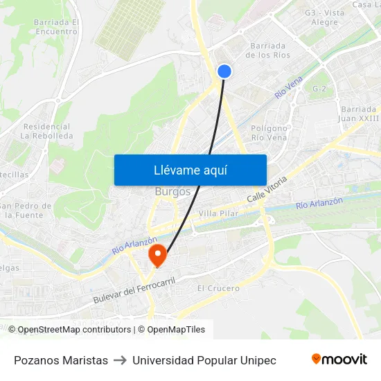 Pozanos Maristas to Universidad Popular Unipec map