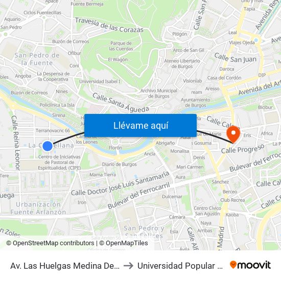 Av. Las Huelgas Medina De Pomar to Universidad Popular Unipec map
