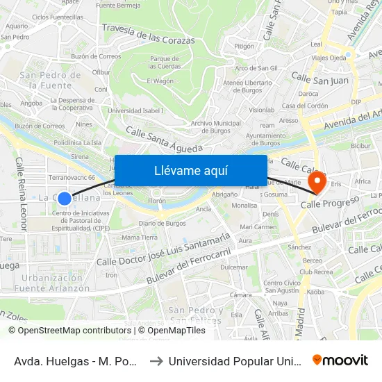 Avda. Huelgas - M. Pomar to Universidad Popular Unipec map