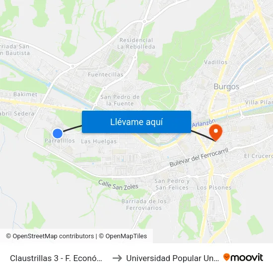 Claustrillas 3 - F. Económicas to Universidad Popular Unipec map