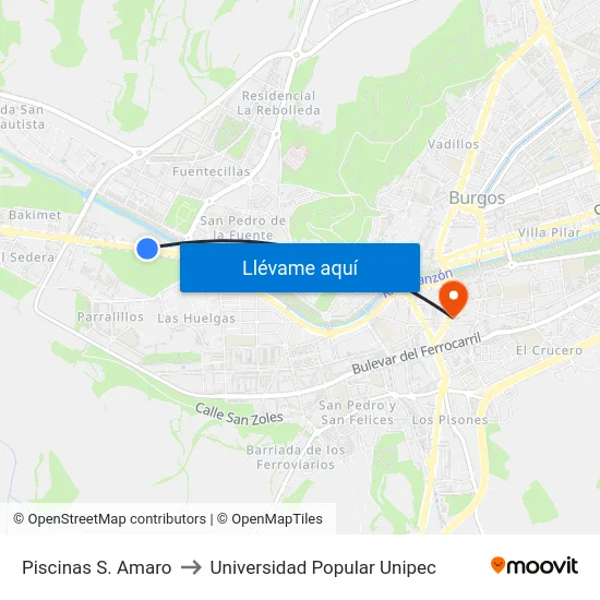 Piscinas S. Amaro to Universidad Popular Unipec map