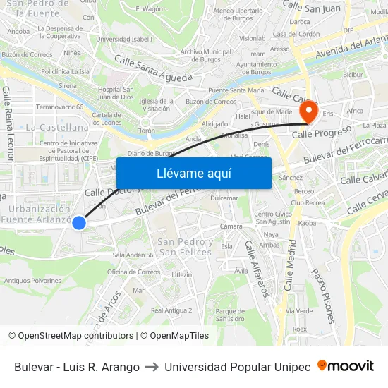 Bulevar - Luis R. Arango to Universidad Popular Unipec map