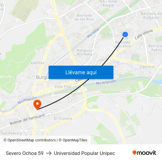 Severo Ochoa 59 to Universidad Popular Unipec map