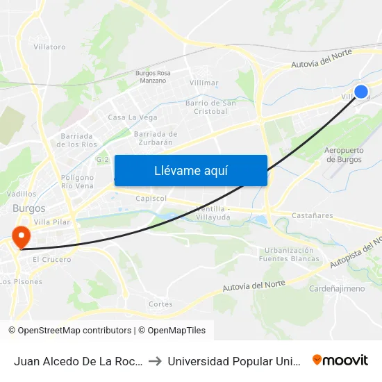 Juan Alcedo De La Rocha to Universidad Popular Unipec map