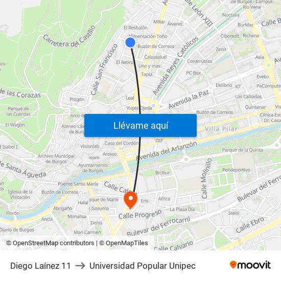 Diego Laínez 11 to Universidad Popular Unipec map
