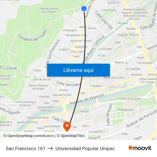 San Francisco 161 to Universidad Popular Unipec map