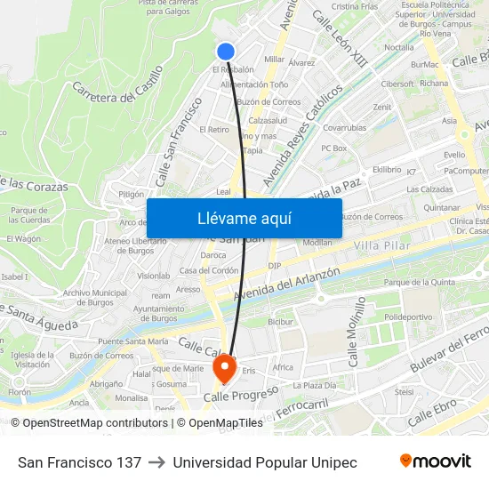 San Francisco 137 to Universidad Popular Unipec map