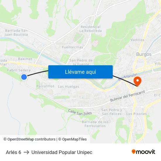 Arlés 6 to Universidad Popular Unipec map