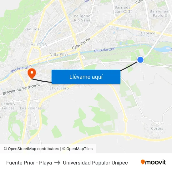 Fuente Prior - Playa to Universidad Popular Unipec map