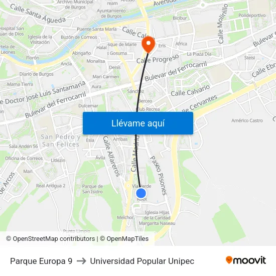 Parque Europa 9 to Universidad Popular Unipec map