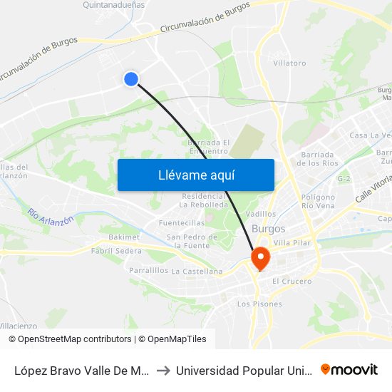 López Bravo Valle De Mena to Universidad Popular Unipec map