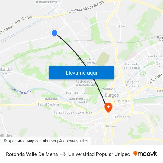 Rotonda Valle De Mena to Universidad Popular Unipec map