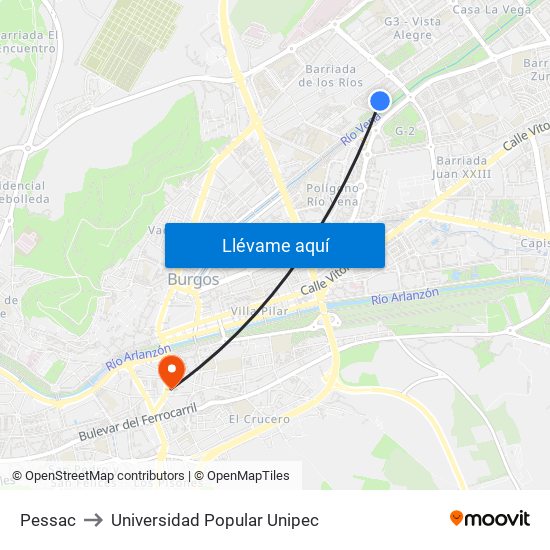 Pessac to Universidad Popular Unipec map