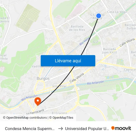 Condesa Mencía Supermercado to Universidad Popular Unipec map