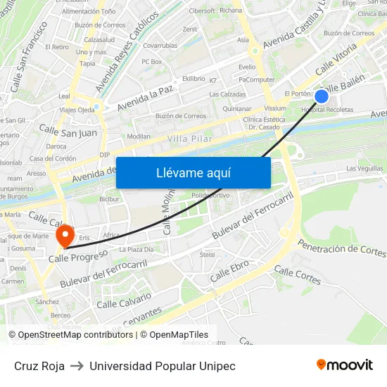 Cruz Roja to Universidad Popular Unipec map