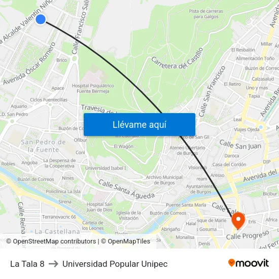 La Tala 8 to Universidad Popular Unipec map