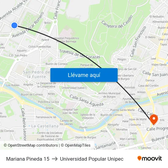 Mariana Pineda 15 to Universidad Popular Unipec map