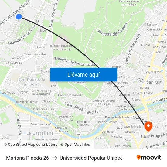 Mariana Pineda 26 to Universidad Popular Unipec map