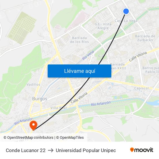 Conde Lucanor 22 to Universidad Popular Unipec map