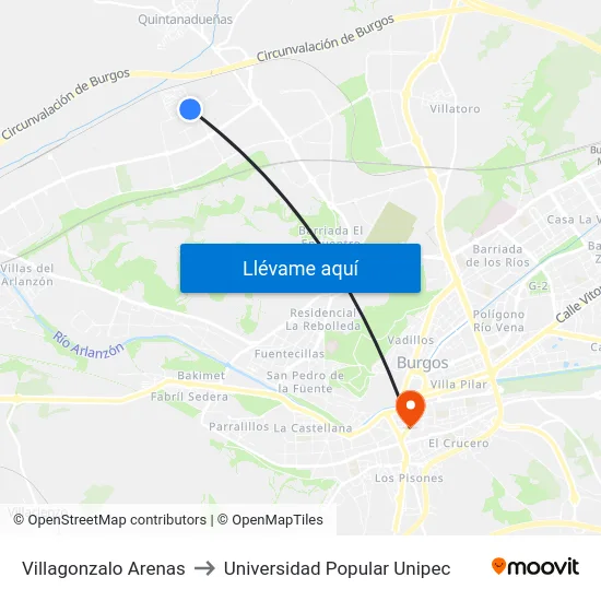 Villagonzalo Arenas to Universidad Popular Unipec map