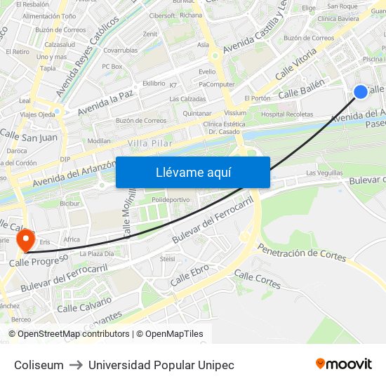 Coliseum to Universidad Popular Unipec map