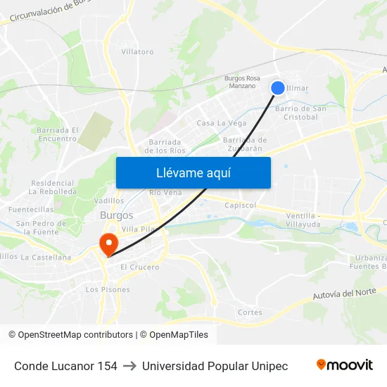 Conde Lucanor 154 to Universidad Popular Unipec map