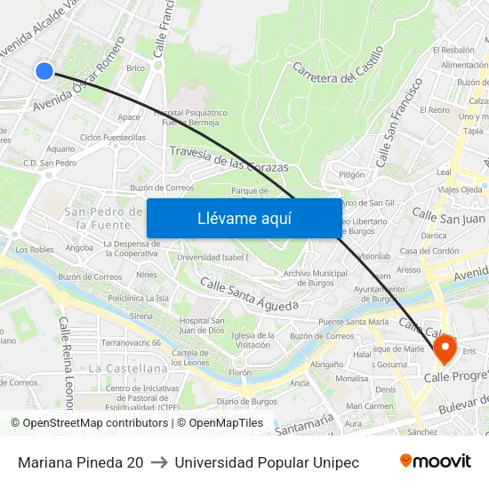 Mariana Pineda 20 to Universidad Popular Unipec map