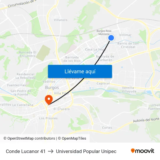 Conde Lucanor 41 to Universidad Popular Unipec map