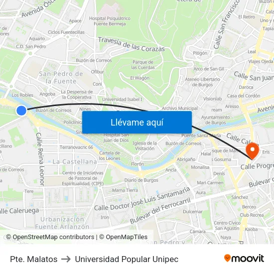 Pte. Malatos to Universidad Popular Unipec map