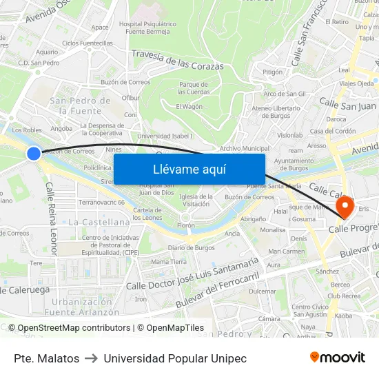 Pte. Malatos to Universidad Popular Unipec map