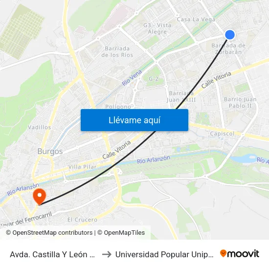 Avda. Castilla Y León 69 to Universidad Popular Unipec map