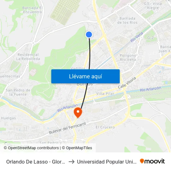 Orlando De Lasso - Glorieta to Universidad Popular Unipec map