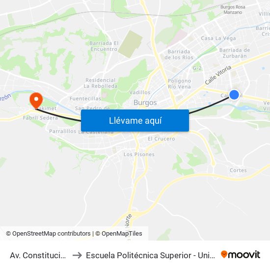 Av. Constitución Iglesia Capiscol to Escuela Politécnica Superior - Universidad De Burgos - Campus Milanera map